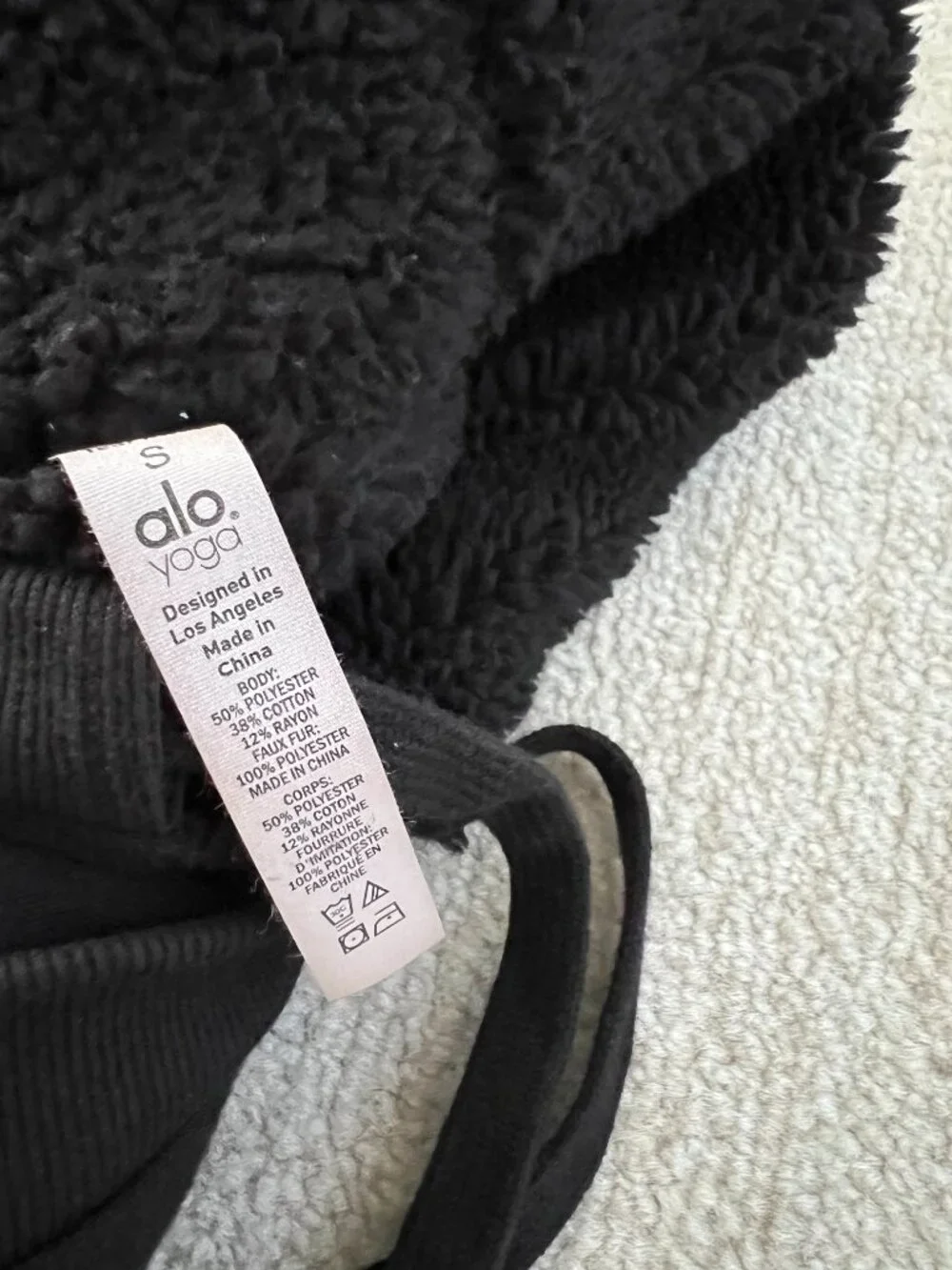 Alo Yoga Black Frost Lined Sherpa Faux Shearling Pullover Hoodie S